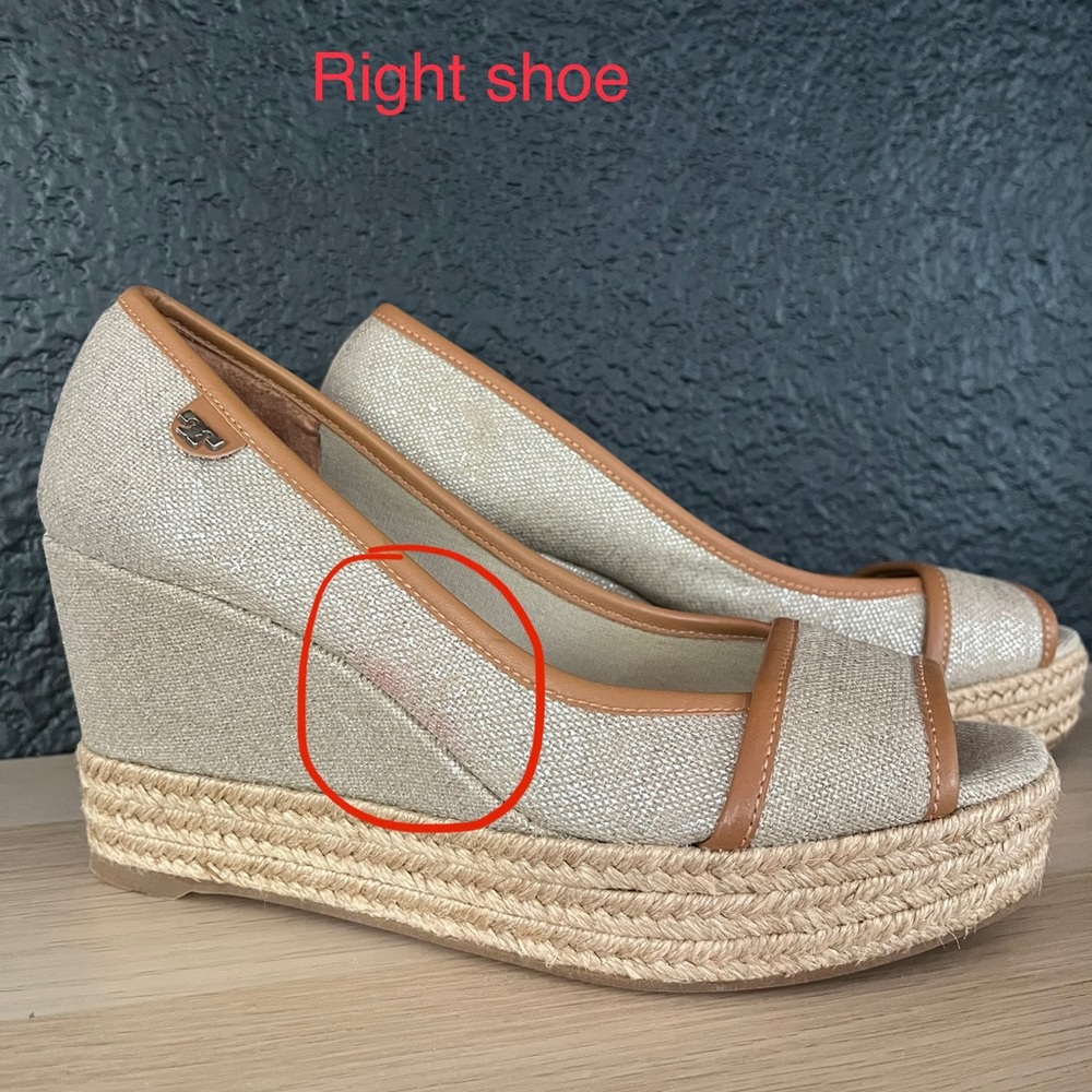 Tory Burch Plata Royal Majorca Linen & Leather Espadrille Wedge- 6.5 - Picture 9 of 9